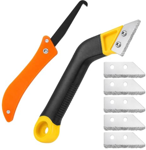 Pro Grout Removal Tool Kit with 5 Replacement Pieces Extra Replacement Accessories, Grouting Rake Tile Grout Hand Saw Angled Grouting Clean Remover for Easy Tile Cleaning