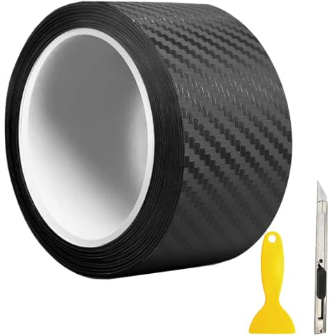 Diyixisk Película Protectora Fibra de Carbono 5 cm × 10 m Kit 3 Piezas con espátula & Cutter, Vinilo Adhesivo 3D para umbral Puerta, Coche, Bici Muebles
