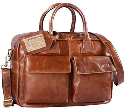 STILORD Carlo Große Umhängetasche Leder Lehrertasche Aktentasche Schultertasche Reise Beruf Freizeit 15,6 Zoll Laptop College Bag Arbeit Büro Farbe:Cognac - braun