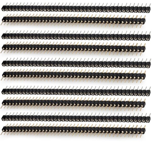 DIYhz 5pair Gold Plated (ROHS) Single Row Round Pin 40P Straight Needle Male PCB Pin Header 2.54 mm Gold Connector Used in Computer and Breadboard