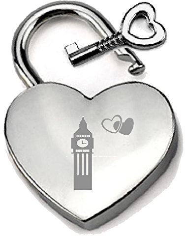 Argenté Cœur Cadenas gravé I Love London