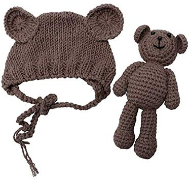 Matissa Costume en Tricot au Crochet pour Nouveau-né La Photographie Soutenir De bébé Ensemble Chapeau et poupée Ours (Marron)
