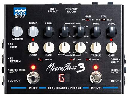 EBS Micro Bass 3 Professional Outboard Preamp - 2-Kanal Vorverstärker - Dual Balanced XLR-Out - Schwarz - Double Bass Amplifier - Instrument-Zubehör
