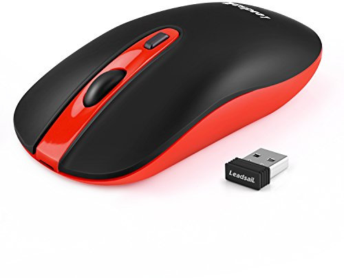 LeadsaiL Wireless Silent Mouse, Cordless Rechargeable Mouse, Noiseless and Quiet Click,2400DPI with 5 Adjustable Levels for Windows 7/8/10/XP/Vista/Mac/Linux (Red)