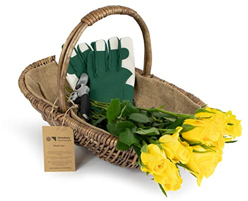 Wrenbury Antique Small Wicker Basket - Traditional Flower Trug for Garden Tools, Veg, Fruit, and Flowers