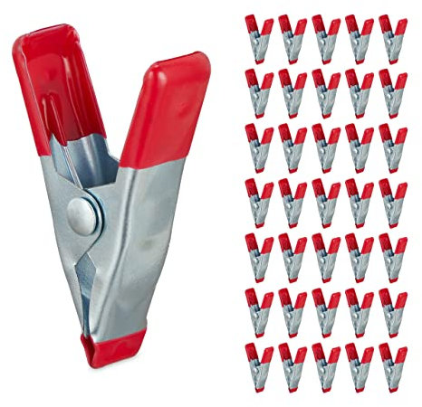 Relaxdays Klemmen im 36er Set, Leimzwingen zum Basteln, Modellbau, Metall, Spannweite 20 mm, Klemmzwingen klein, rot