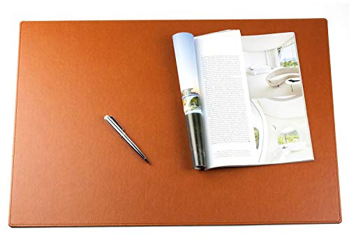 DELMON VARONE - Personalisierbare Schreibtischunterlage XXL aus veganem PU Kunstleder Braun, Rutschfeste Echtleder Schreibunterlage abwischbar, Schreibtisch Unterlage geeignet als Mousepad, 65x45 cm