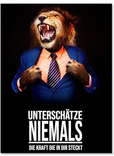 wandmotiv24 Leinwandbild Löwen, Hochformat, Unterschätze Niemals die Kraft 2 M0190
