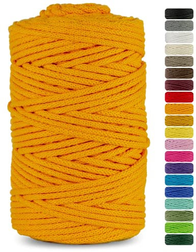 Netuno 1x Makramee Garn Dunkelgelb 5 mm 100 m Baumwollkordel mit Baumwollkern Textilgarn Kordelband Naturgarn Naturbaumwolle Garn für Makramee Baumwollgarn Dekoschnur farbig Cotton Cord Macrame