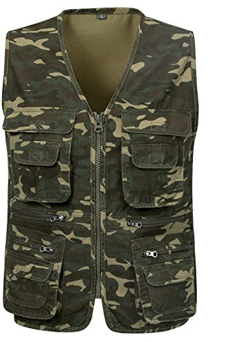 Oralidera Herren Weste Outdoor Wandern Anglerweste Fotografie Freizeitweste Sport Weste Baumwolle Safari Weste mit Vielen Taschen für Jagd Angeln Camping, Camo, L