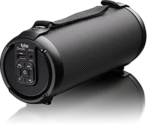 Tyler Wireless Bluetooth Speaker Water Resistant Long Range Rechargeable Boombox USB MP3 Micro SD AUX Inputs Fm Radio Sound & Bass Carry Strap Lightweight for Home Outdoor Stereo