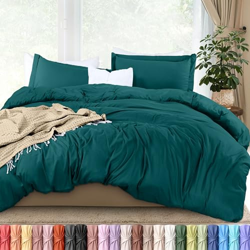 Utopia Sängkläder, påslakan king size – 1 påslakan med 2 örngott – 3 delar sängkläder täcke med dragkedja – mjukt borstat mikrofiber, 254 x 230 cm (kung, blågrön)
