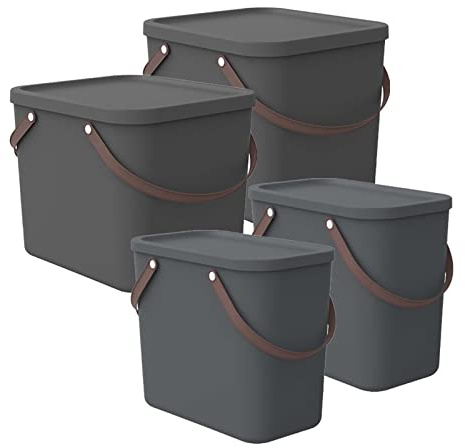 Rotho Albula Aufbewahrungsbox mit Deckel 4er-Set 2x 25 L 2x 40 L Anthrazit | Aufbewahrungsboxen, stapelbar und platzsparend, sicher verschließbar, mit Henkel, pflegeleicht, vier Boxen zur Aufbewahrung