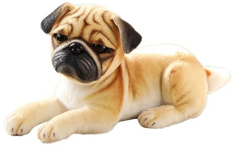 Liegender Mops Kuscheltier,32 cm Plüsch Hund, Stofftier Hund Lebensecht Liegender Hund Plüschtier Püppchen Simulation Tier Puppe Plüsch Schlafende Hunde für Kinde Geschenk