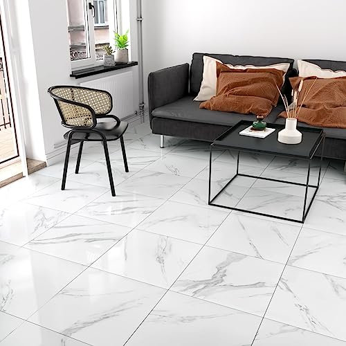 Yullpaper Pavimento PVC Adesivo Bianco Piastrelle Adesive Pavimento Effetto Marmo per Bagno Parquet Adesivo Bianco Pavimento PVC per Cucina Impermeabile Pavimento Laminato 4 Pezzi, 30cm x 30cm