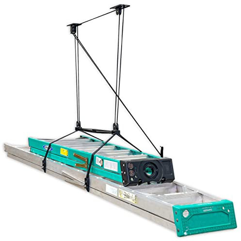 StoreYourBoard Garage Ceiling Ladder Storage Pulley, Indoor Overhead Hoist System, Heavy Duty Holds 150 Pounds