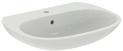 Ideal Standard - Tesi, Lavabo da 65cm per installazione a muro, Con foro centrale per la rubinetteria, Con foro troppopieno, Bianco