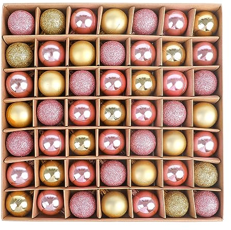 VEYLIN Christmas Baubles, 49pcs 3cm Mini Christmas Tree Baubles Shatterproof Christmas Baubles for Christmas Tree Decoration (Gold and Pink)