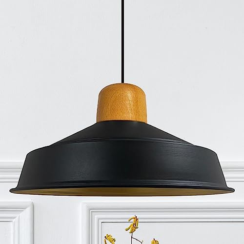 bamyum Asletl Pendelleuchte Esstisch Holz Ø41 cm, Hängelampe Esstisch Holz, Hängelampe Industrial Vintage, Küchenlampe Hängend Vintage, Wohnzimmerlampe Pendelleuchte Schwarz Metall Küchenlampe Hängend