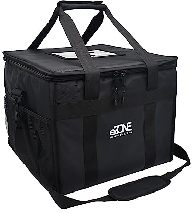 eZone Heavy Duty Insulated Food Delivery Bag 16x16x13” with Hot Cold Divider Zipper Suitable for Takeaway Restaurants Pizza Indian Kebabs Chinese