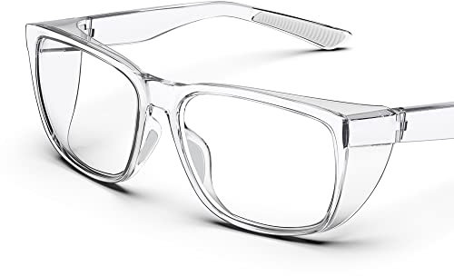 Occhiali protettivi trasparenti con protezioni laterali, antiappannamento e antigraffio con impugnature antiscivolo e protezione UV completa - Occhiali protettivi ideali per donne e uomini