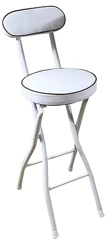 Taburete de Bar Plegable, Silla de Altura de Mostrador con Asiento Acolchado, 55/60/65cm Taburete de Cocina Redondo Portátil con Respaldo, Taburete Plegable para Adultos Isla Exterior (Color : White