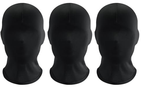EUPSIIU 3 Pieces Black Full Face Mask Full Black Mask Full Face Cover Halloween Zentai Hood Mask Spandex Hood Mask Faceless Mask Morph Mask Party Costume Men Women Adult (Black)