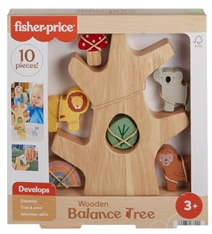 Fisher-Price Stapelbart balansträd i trä, tio trädelar för utvecklande lek, för barn från 3 år, HXT87