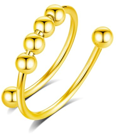 INFUSEU Anti Stress Ring, Fidget Angstring Ringe Verstellbar Bead Einstellbare Spinner Worry Schmuck Anxiety Ring Geschenk für Frauen Damen Mädchen