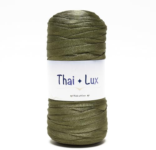 Woolove Thai Lux - Fettuccia Piatta Extrabrillante per Borse all’Uncinetto e Accessori Fai da Te - 100% Poliestere - Ideale per Uncinetto 6.00/10.00 mm - Gomitolo da 250g (120m) - Militare 41215