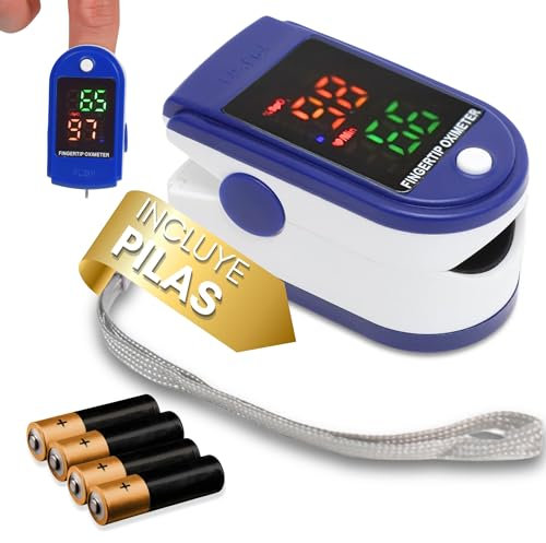 Pulsiossimetro professionale con batterie AAA incluse | ossimetro dito professionale | misuratore di ossigeno nel sangue dito e frequenza cardiaca, display a LED e cinghia per cintura