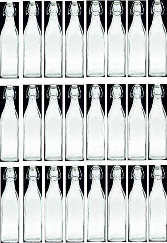 lilawelt24 24x 0,5L Leere Glasflasche Zum Befüllen | BügelFLASCHE| Likörflaschen |Essig-Öl Flaschen | Schnapsflaschen |Karaffe |Wasserflasche|Milchflasche BÜGELVERSCHLUSS