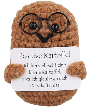 Positive Kartoffel Deutsch, Mini süße positive Kartoffel mit Gläsern Motivationsgeschenke Handgestrickte Lustige Kartoffel Haltekarte für Freunde Familie Festival Party Dekor