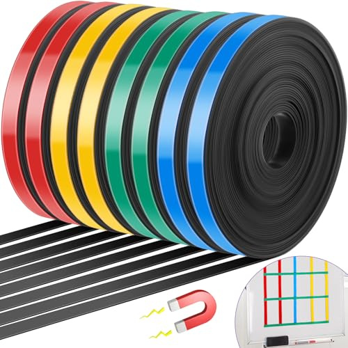 Saypacck Magnetbandrolle, dünne Streifen, 6,4 cm x 10 m, magnetisches Whiteboard, Grafik, dekorativ, trocken abwischbar, bunte Trennwände für Markierung, Linien, Klassenzimmer, Büro, Kunst (gemischte