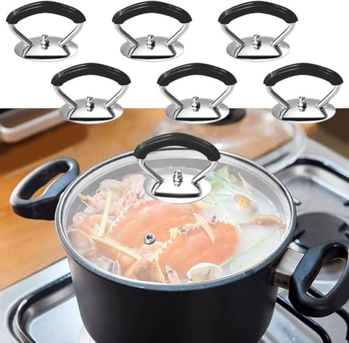 6pcs Pot Lid Knobs, Stainless Steel Pot Lid Anti-Heat Handle Pan Covers Replacement Knobs for Frying Pan Saucepan Lid Cover(Balck)