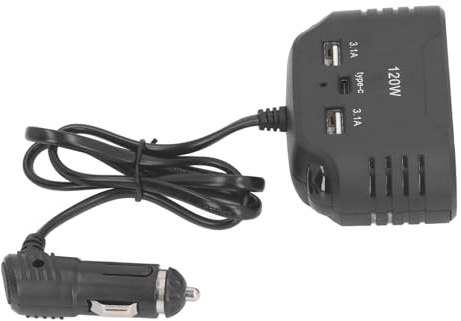 Convertidor de Corriente para Cargador de Coche, Adaptador para Encendedor de Cigarrillos, Puertos USB Tipo C, Resistencia Al Impacto con 2 Pegatinas para Uso en Vehículos