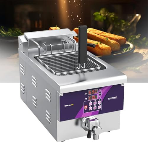 LFfwynog Freidora Comercial Freidora eléctrica de Acero Inoxidable con filtración de Aceite Freidora de Gran Capacidad de 12 litros con cestas y Tapas Freidora de encimera para Uso en restaurantes