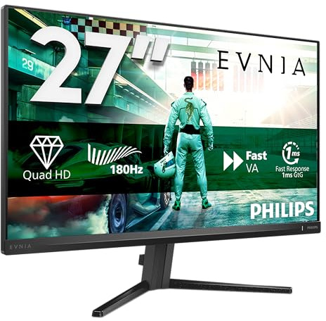 PHILIPS Evnia 27M2N3500AM Gaming Monitor 27 Pulgadas 180Hz Panel Fast VA, 1ms GtG, HDR10, (2560x1440 HDMI 2X 2.0 DP 1x 1.4) Gris Oscuro