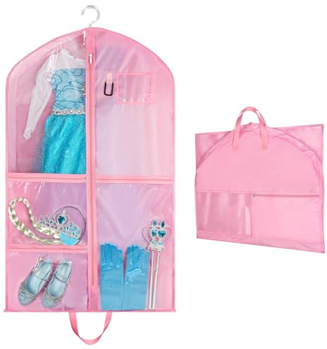 OSDUE Kinder-Kleidungstasche, Faltbare Kinder Kleidersack mit 5 Taschen Kurz Kleidungs Hängeabdeckung für einfache Organisation für Tänzer Aufführungen Schönheitswettbewerbe Reisen,Reisen