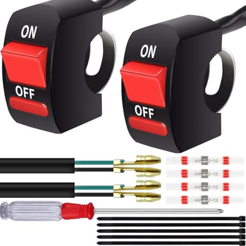 DAOKAI 22mm Handlebar Mounting Switch 12-80V 7/8'' Universal ON-OFF Handle Button Tuning Part LED Headlight Light Bar Brake Lights for Motorcycle Dirt Bike ATV - 2PCS