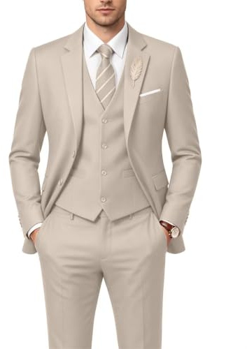 Herrenanzug, 3-teilig, Hochzeitsanzüge, 2 Knöpfe, schmale Passform, Smoking-Set für Herren, Abschlussball, lässig, Business-Mann, Jacke, Blazer, Weste, Hose, Light Champagne, M