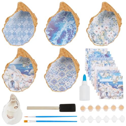 WEBEEDY 5 Sets Ocean Oyster Shell Ring Dish Kit DIY Aesthetic Jewelry Display Tray Summer Earring Storage Case Sea Beach Seashell Decorative Shell Dish for Coastal Home Decor, Bathroom Decor Gift