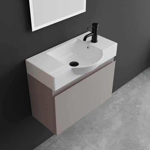 Alpenberger Juego de muebles de baño | lavabo con armario bajo 55 cm de ancho | armario de baño estrecho | muebles de baño | armario pequeño | armario bajo lavabo Light Coffe