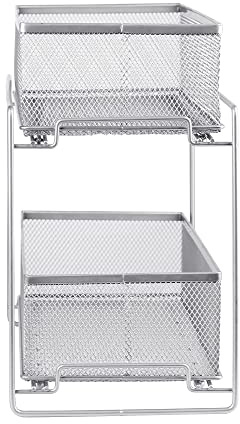 HUOLE Étagère de Rangement sous évier, Rangement sous évier à 2 Niveaux, Organisateur de Cuisine avec Tiroirs Coulissants, étagère à épices Organiseur Coulissant-35 * 18 * 32.5 cm-Argent (1 pièce)