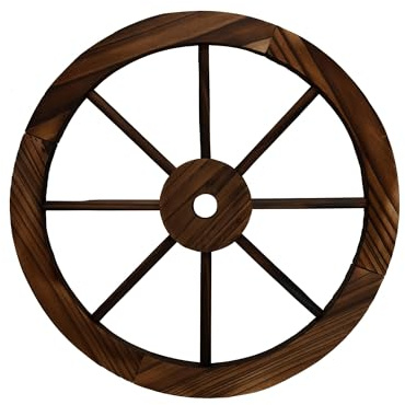 SelectTraders Burntwood Wagon Wheel 40cm Rustic Wooden Wagon Wheel for Garden Decor Vintage Wall Hanging Decoration Outdoor Garden Wall Art Wooden Cart Wheel Home & Patio Ornament