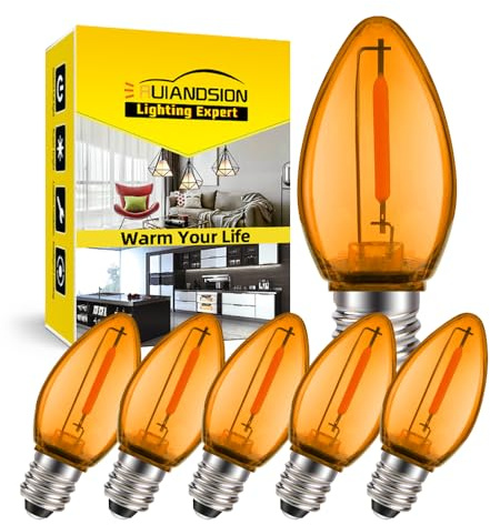 Ruiandsion E12 LED Bulb 220V 1W Orange No Stroboscopic Eye Protection Replacement for Chandelier Ceiling Light Atmosphere Table Lamp Night Light Wall Lamp Pack of 6