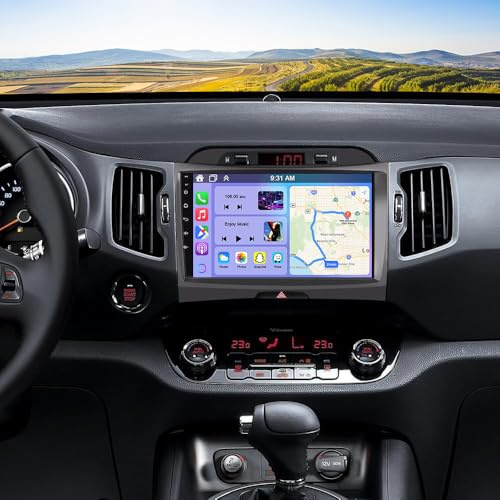 2 Din Car Stereo for Kia Sportage 3 2010-2016 with Wireless Carplay Android Auto, 9 Inch IPS Touch Screen 2G+32G Android 14 Car Radio Receiver w/GPS Navi Bluetooth Wifi BT SWC FM AHD Backup Camera