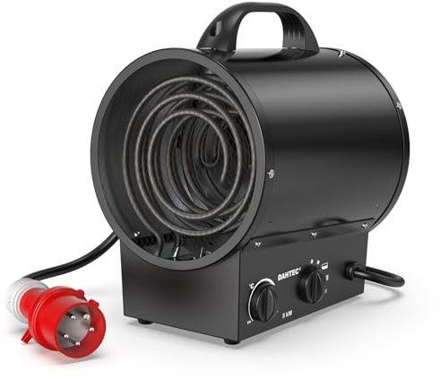 DAHTEC Tragbar Heizlüfter Klein 5000 Watt Bauheizer Bautrockner Elektro Heizstrahler mit Thermostat Heizgebläse mit Tragbarer Griff für Innen- Außeneinsatz