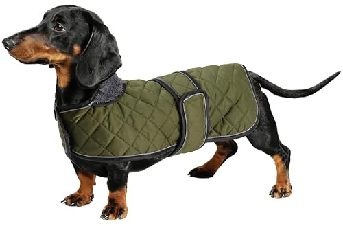 Geyecete - Warmer wintermantel für dackel Hunde,Hunde Winterjacken mit plüschfutter,Outdoor jacken mit verstellbaren gürtel und Kabelbaumloch,für mittelgroße und Kleiner dackel-Armee Grün-M