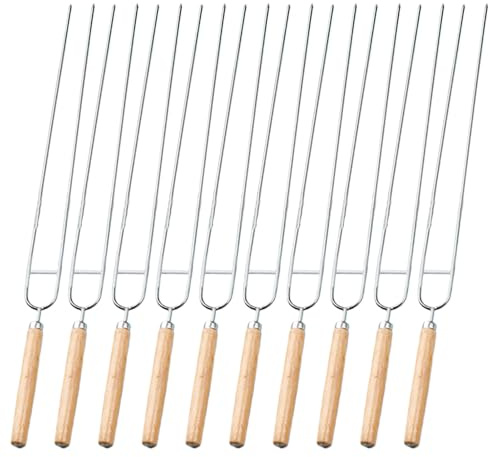 Brochetas de barbacoa | 10 Uds. Brochetas de pollo planas y bifurcadas | Bastones reutilizables para carne, pollo, pescado, verduras, frutas, kebab, accesorios